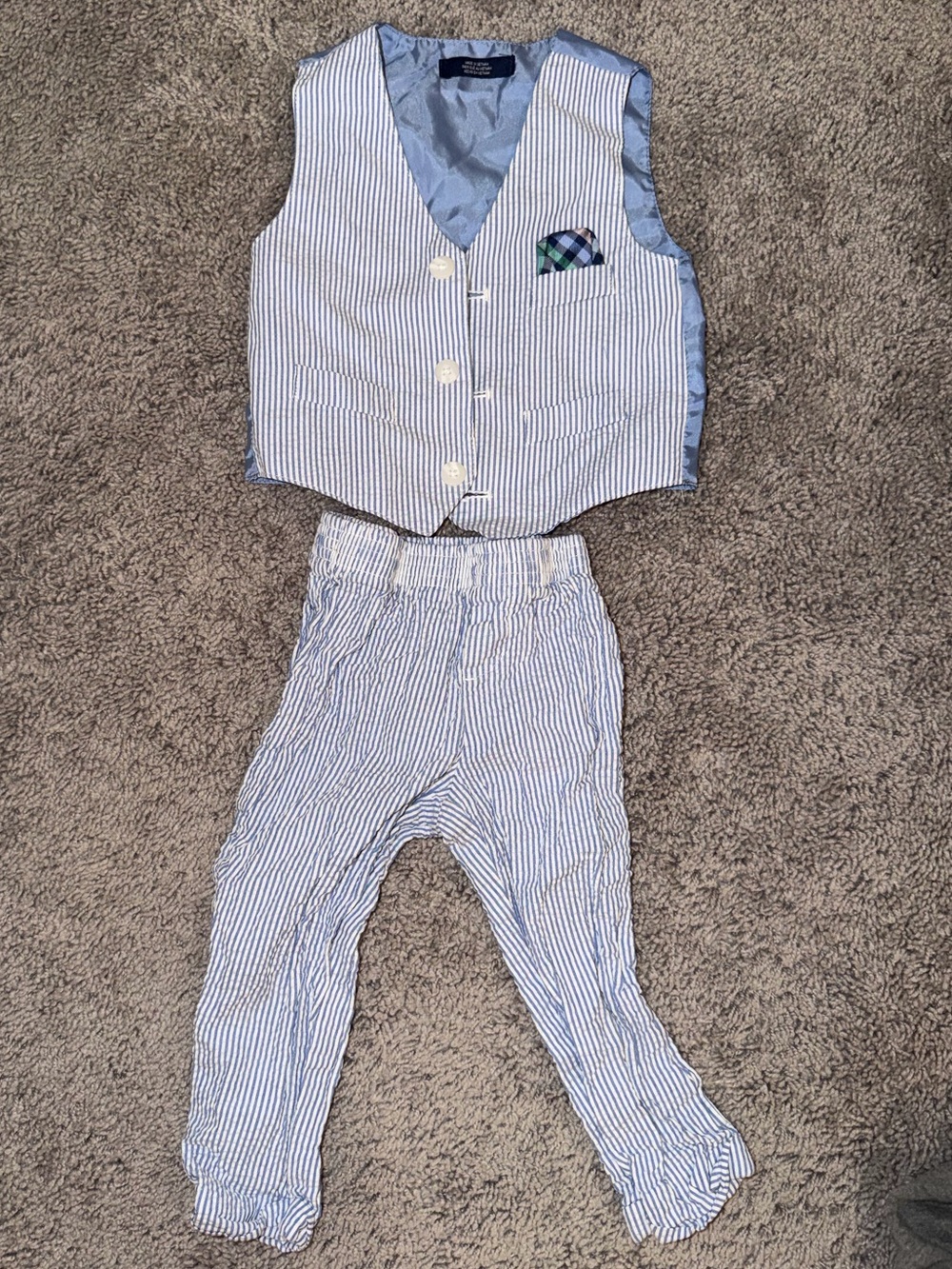 Izod Light Blue and White Striped Vest & Pants Matching Set